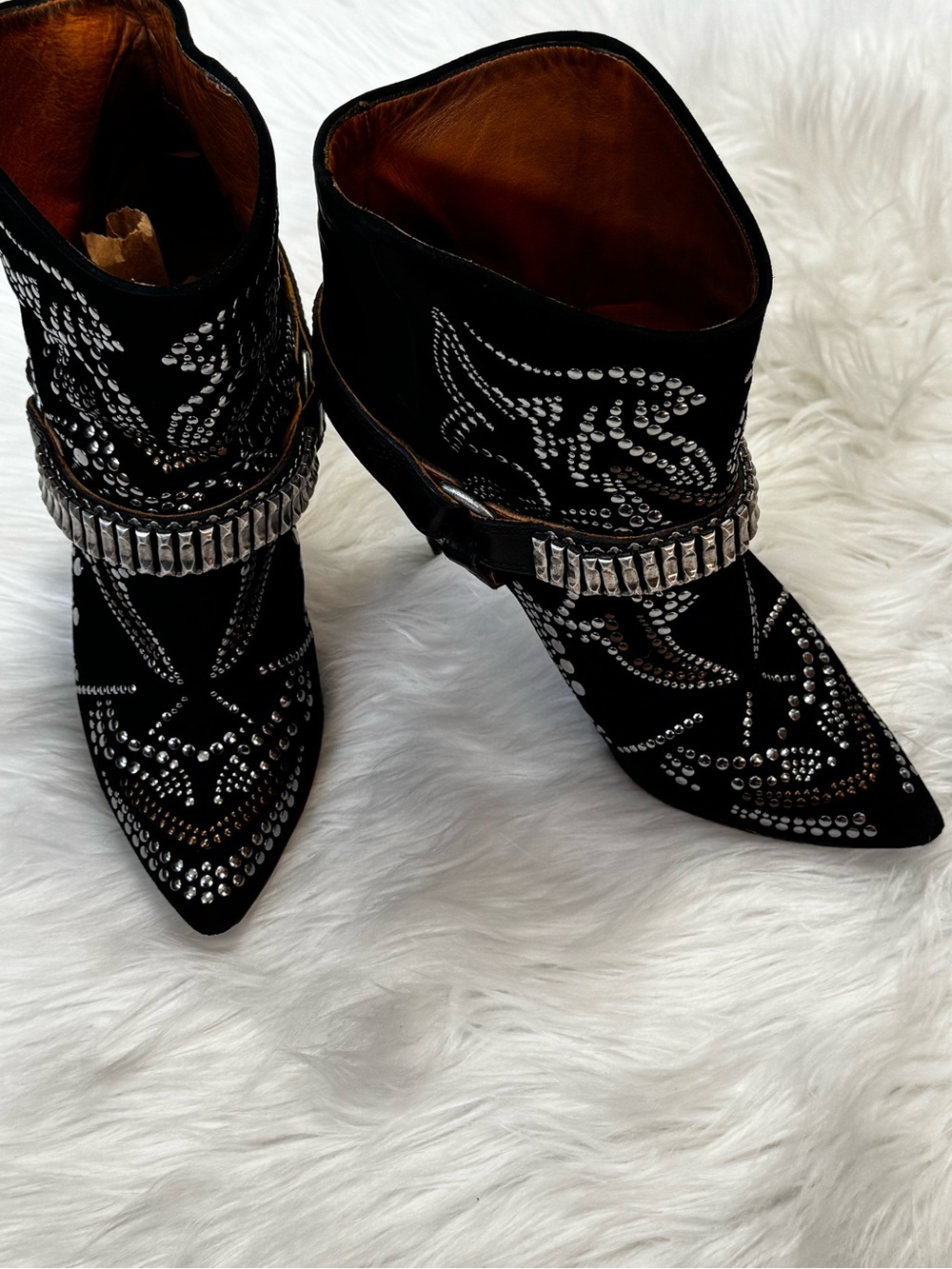 ISABEL MARANT Black Leather Suede Boots  Studded Western Ankle Rocker Sz 3 - Picture 5 of 17